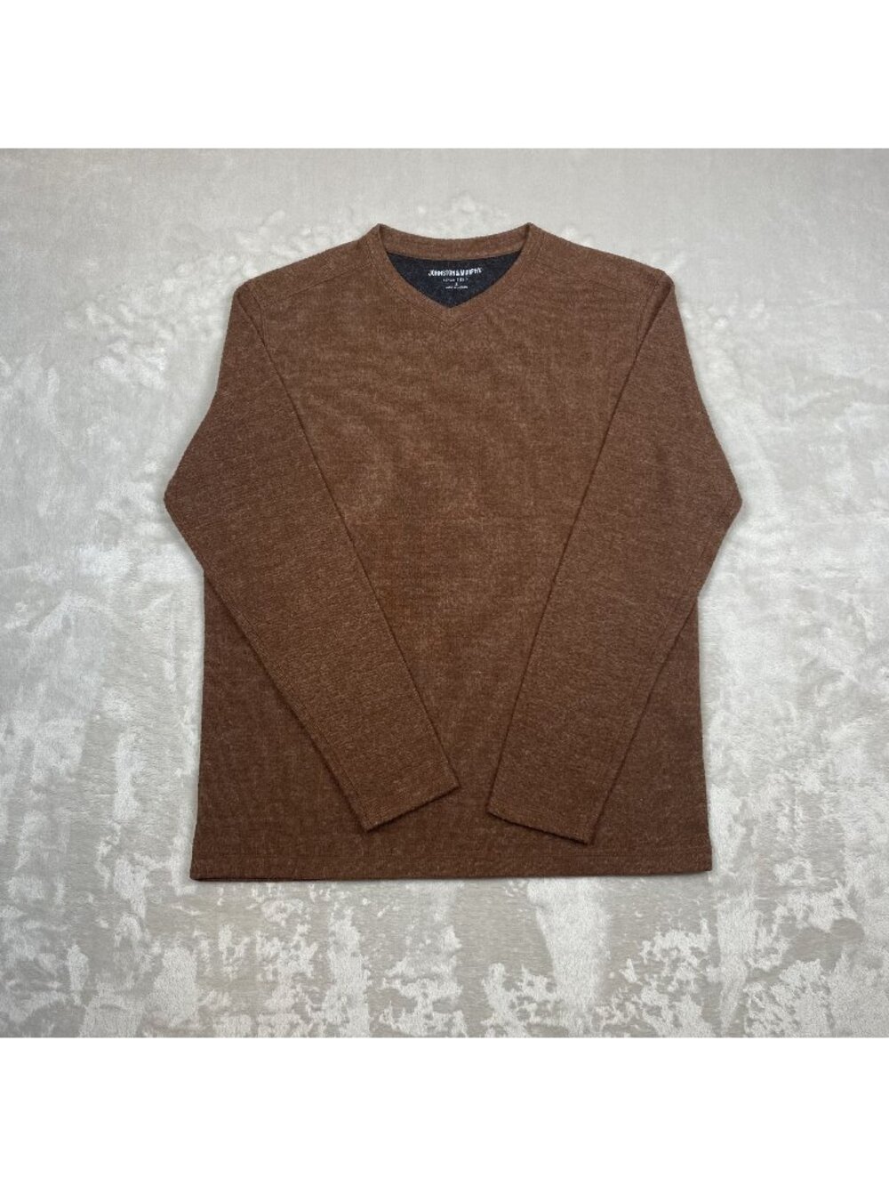 Johnston & Murphy Mens Brown V-Neck Sweater Small Polyester Rayon Blend